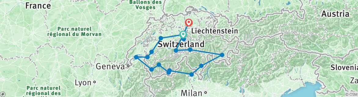 Carte du circuit Routes de campagne en Suisse - petits groupes, 14 jours