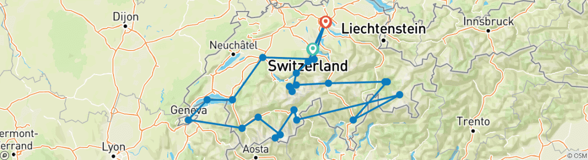 Kaart van Landweggetjes van Zwitserland (Kleine groepen)