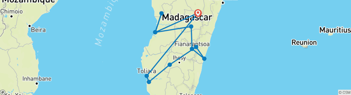 Image d'une carte montrant l'itinéraire du circuit