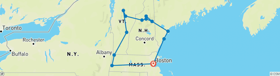 Image of a map showing the route of the tour