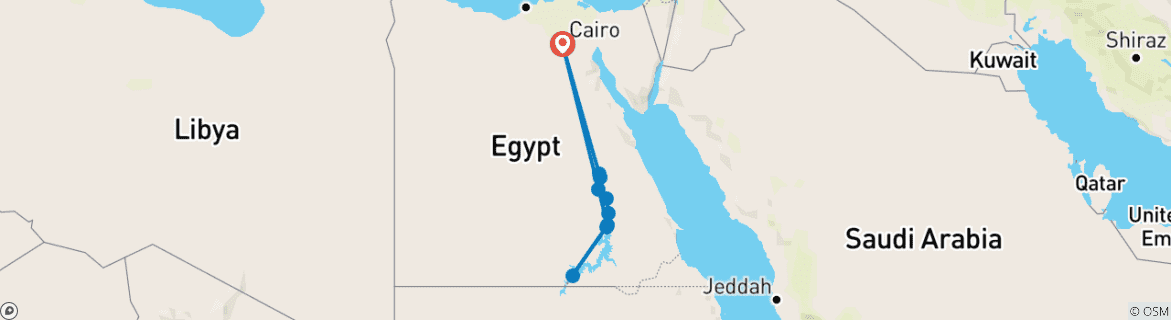 Karte von Assuan, Luxor und Abu Simbel (mit Zugrundfahrt) ab Kairo Kreuzfahrt - 4 Tage