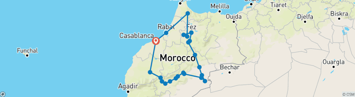 Map of 10 Days from Casablanca ( Private Morocco tour )