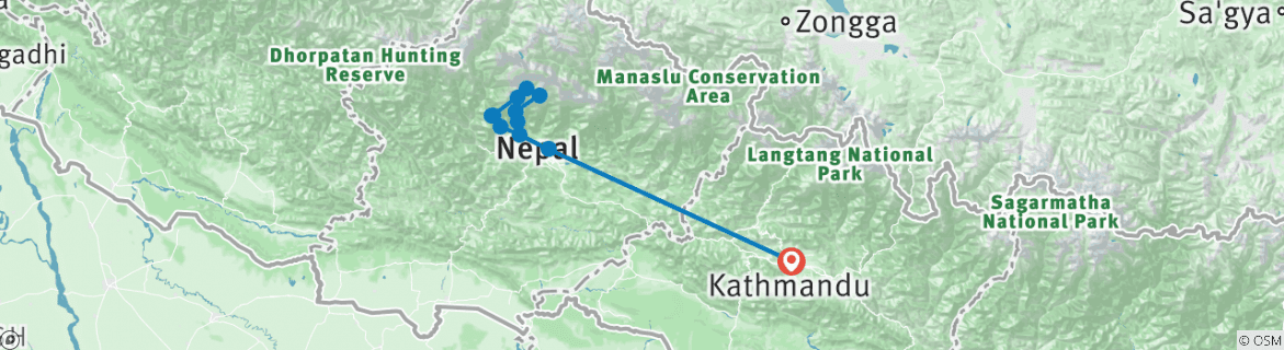 Carte du circuit Trek du camp de base de l'Annapurna avec Ghorepani Poon Hill