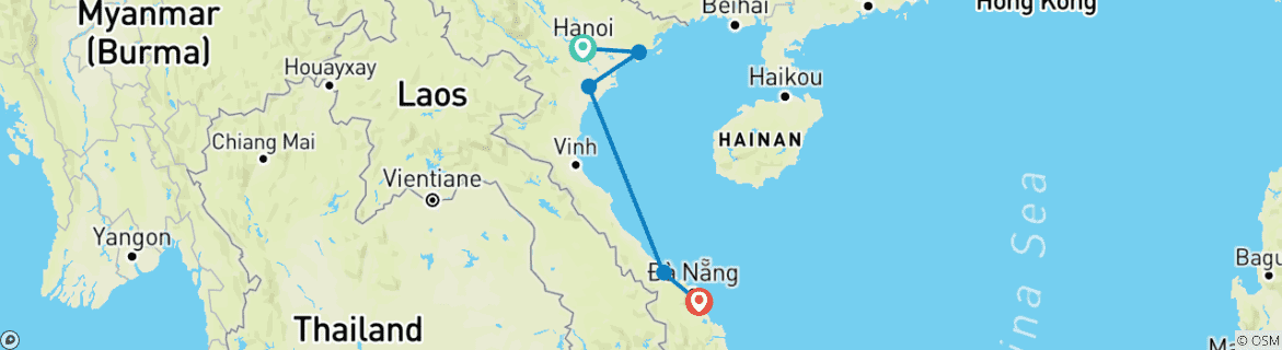 Map of Hanoi to Hoi An - Feel Free Travel