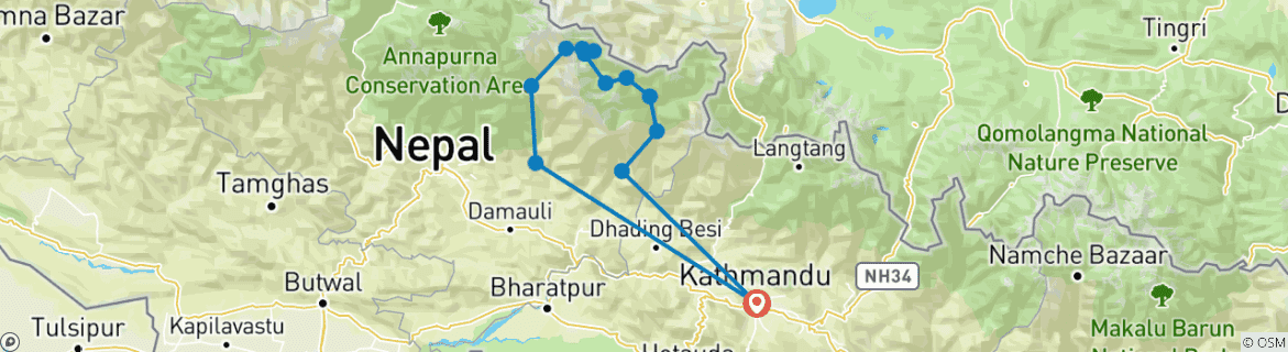 Mapa de Excursionismo por el circuito del Manaslu