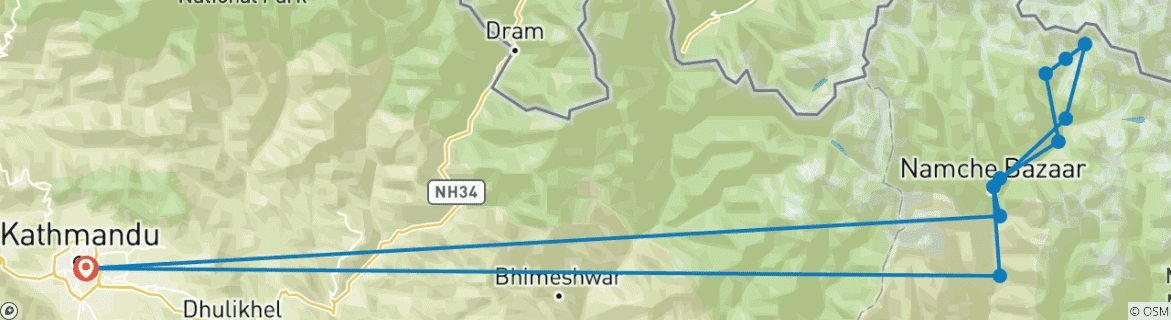 Map of Rapid Everest Base Camp Trek