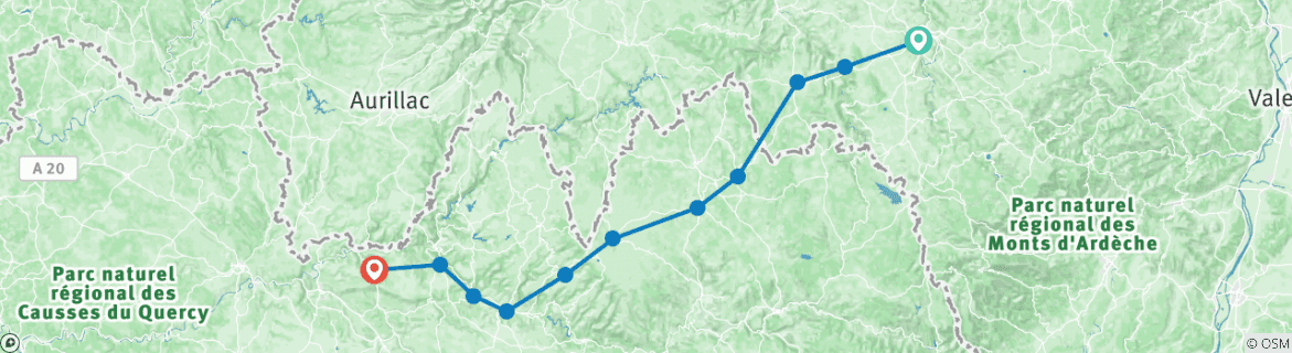 Kaart van Le Puy Camino - Le Puy naar Conques