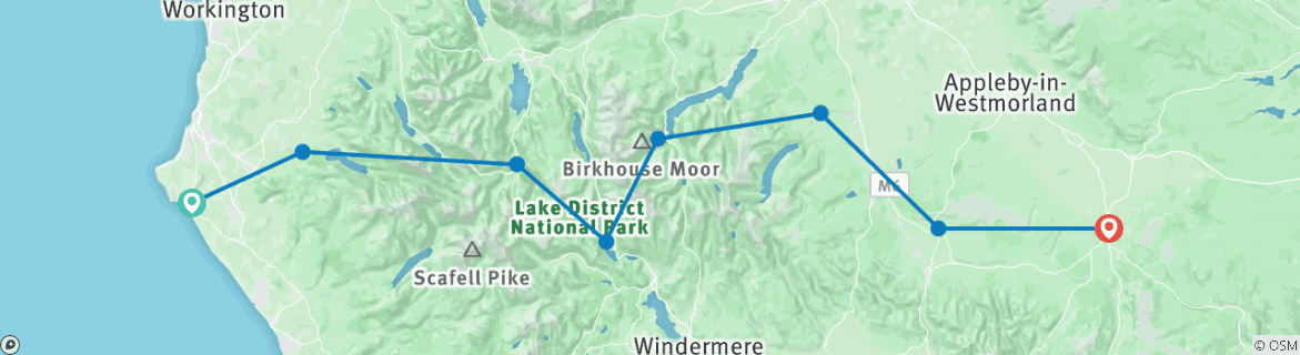 Carte du circuit D'une côte à l'autre : De St Bees à Kirkby Stephen - 9 jours