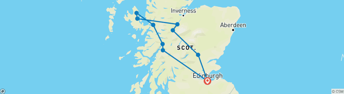 Kaart van De Highlands & Isle of Skye in de winter – 3 dagen