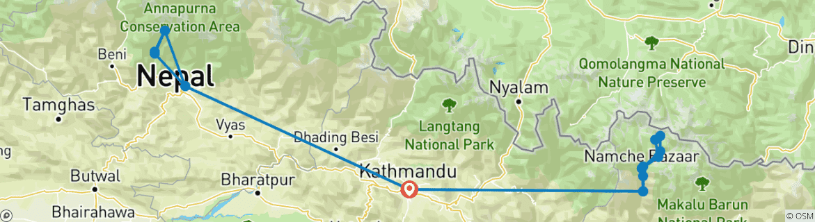 Map of Everest And Annapurna Base Camp Trek