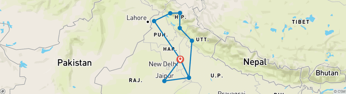 Karte mit der Reiseroute