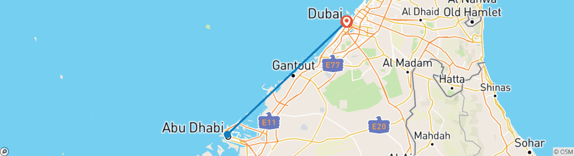 Carte du circuit Merveilles d'Arabie : Découverte de Dubaï et d'Abu Dhabi
