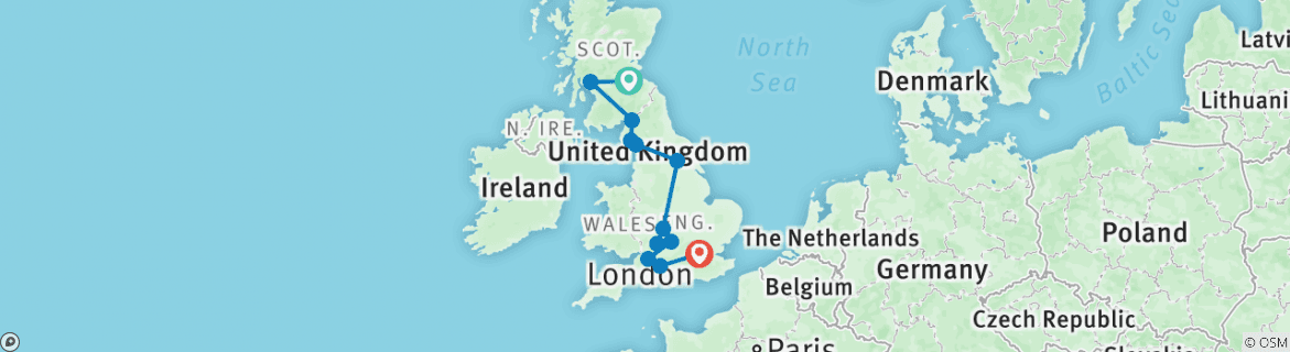 Map of Elegance of Great Britain (Small Groups, Start Edinburgh, 12 Days)