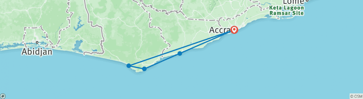 Map of Coast Tour in Ghana