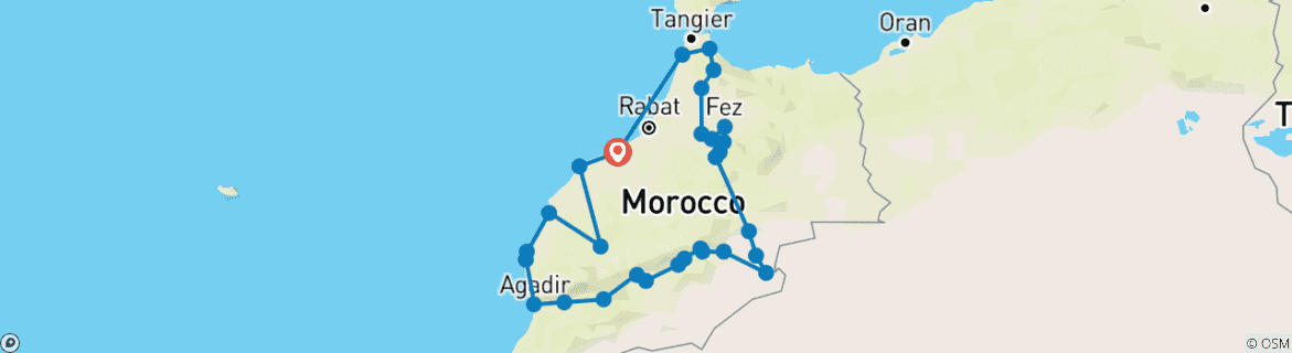 Map of 30 Day Morocco Tour From Casablanca