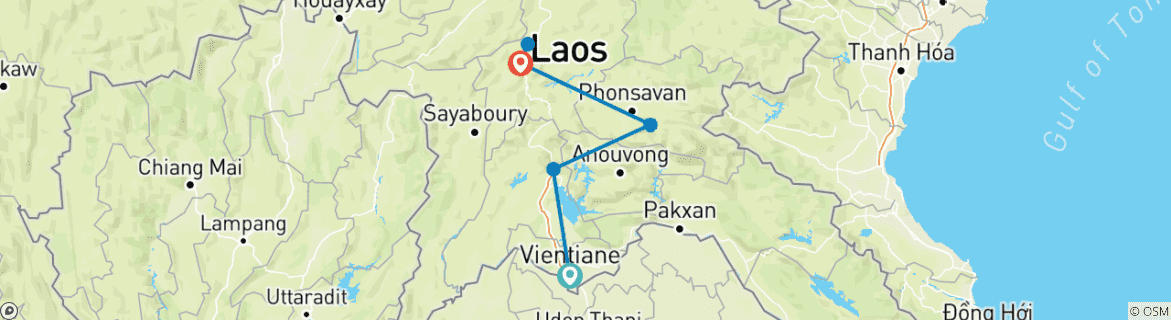 Map of Glimpses of Laos 9 Days (Vientiane – Vang Vieng – Xieng Khuang – Luang Prabang)