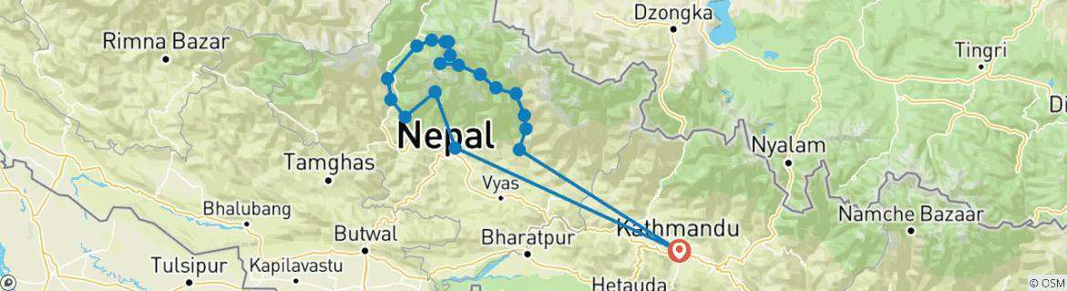 Map of Annapurna Circuit Trek 21 Days