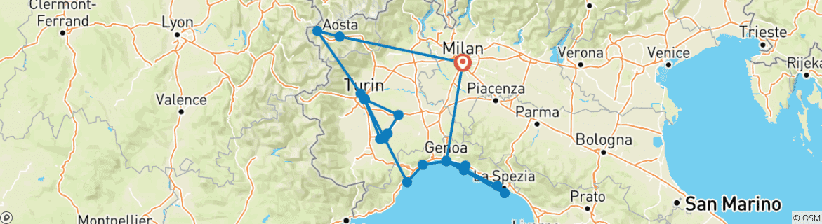 Image d'une carte montrant l'itinéraire du circuit