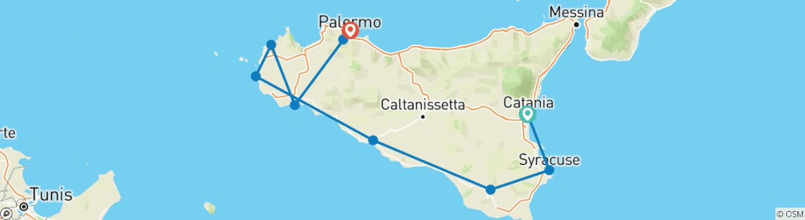 Kaart van Kleine Groepsreis Wonderen van Sicilië van Catania naar Palermo