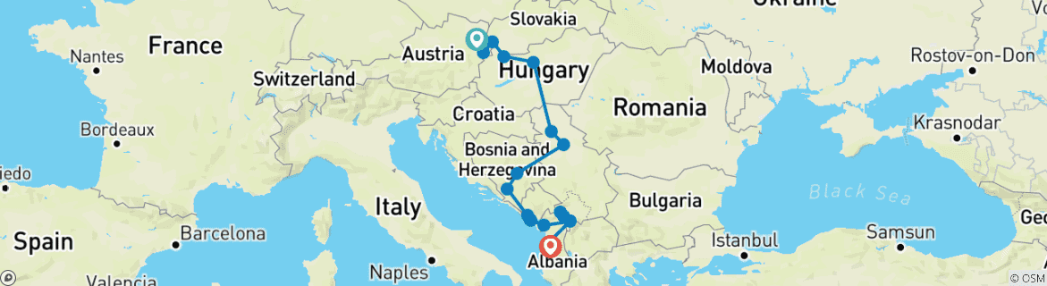 Foto van een kaart met de route van de rondreis