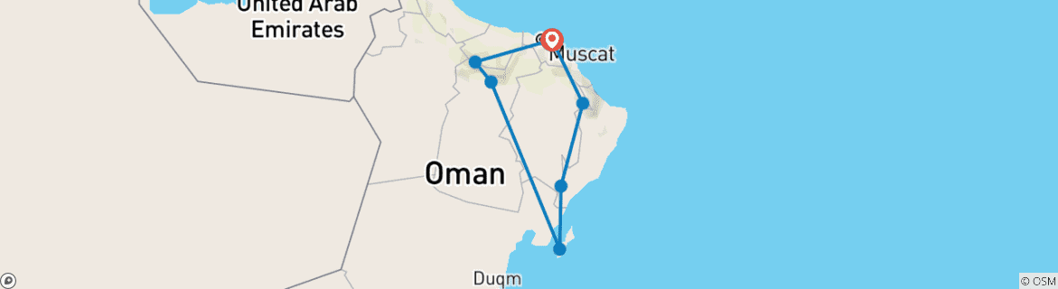 Carte du circuit OMAN : TRAVERSÉE DU DÉSERT ET DE L'ÎLE DE MASIRAH