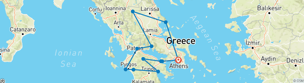 Image of a map showing the route of the tour