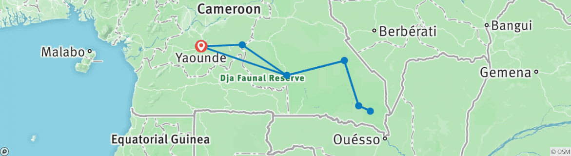 Carte du circuit Safari aventure Azobe Est - 13 jours/12 nuits