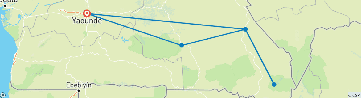 Carte du circuit Parc national de la Lobéké Express 11J/10N