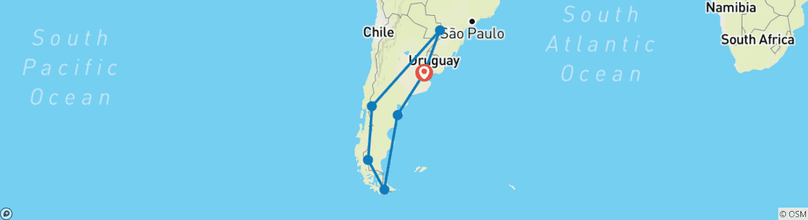 Map of Full Patagonia & Falls in 18 Days