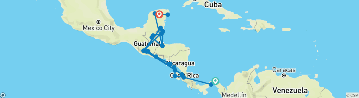 Map of Panama City to Cancun Travel Pass