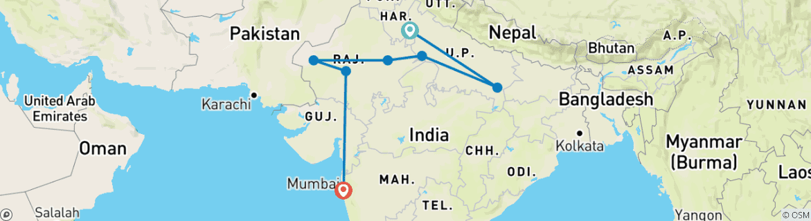 Map of India Northern Group Exploration 14D/13N