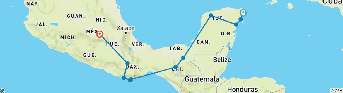 Map of Mexico Highlights (from Cancun) Travel Pass