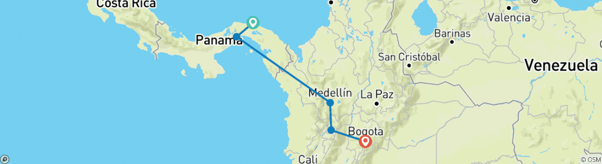 Map of Panama City to Bogota Travel Pass