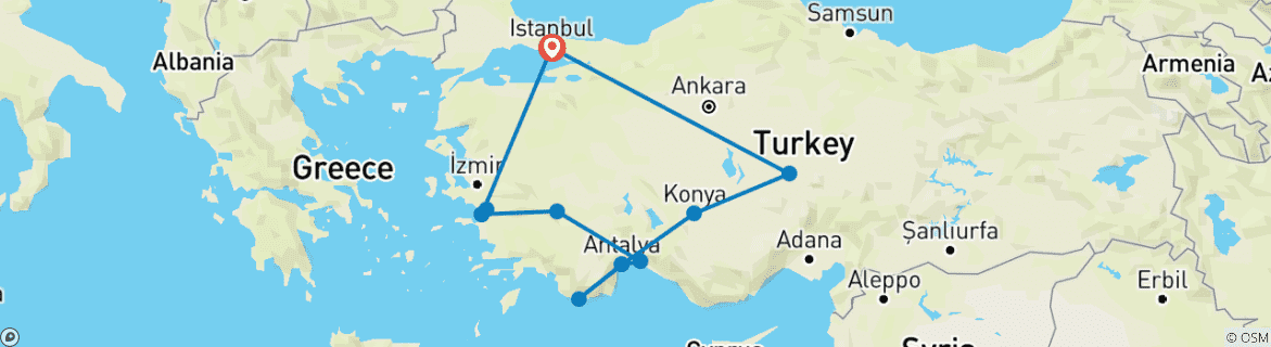 Map of Highlights of Turkey&Blue Escape - 14 Days