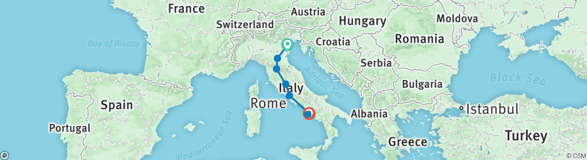 Mapa de Prueba a Italia con Sorrento - 10 días /9 noches