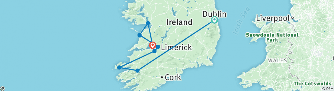 Mapa de Lo mejor de Irlanda sur - ruta B - 7 días / 6 noches