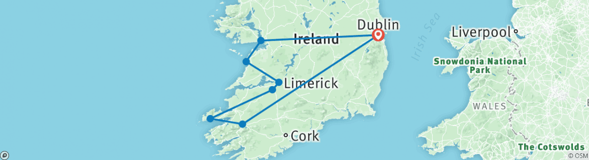 Mapa de Lo mejor de Irlanda sur - ruta C - 7 días / 6 noches