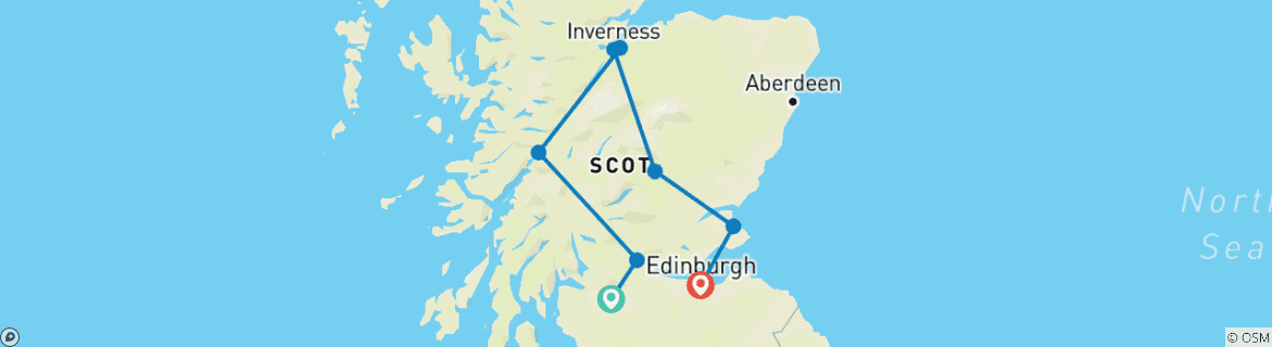 Carte du circuit L'évasion écossaise (8 destinations)