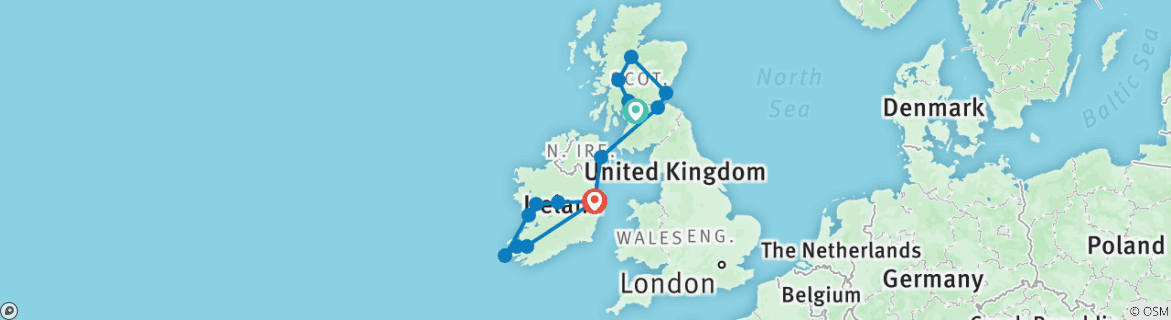 Mapa de Prueba a Escocia e Irlanda - 11 días y 10 noches