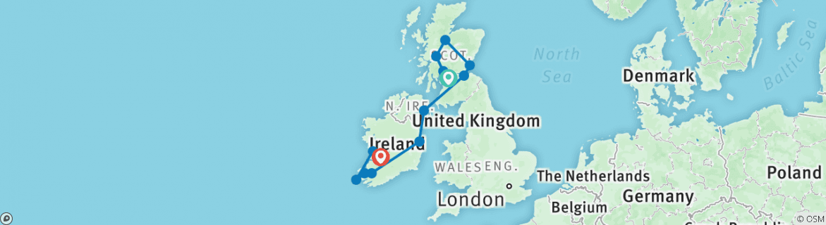 Mapa de Prueba a Escocia e Irlanda - 10 días y 9 noches