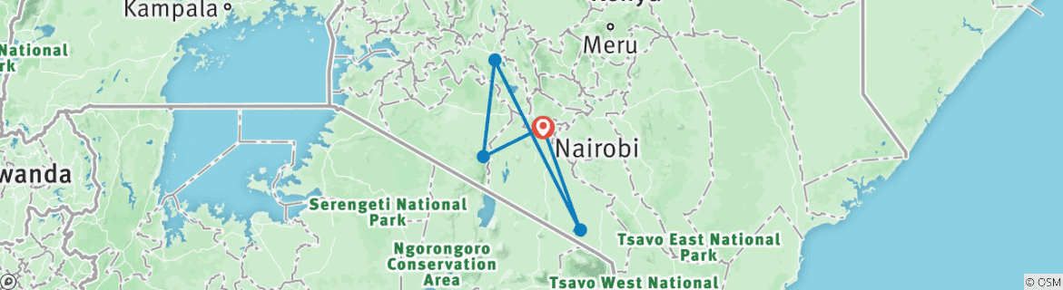 Karte von Amboseli, Nakurusee & Masai Mara Privat Safari - 6 Tage