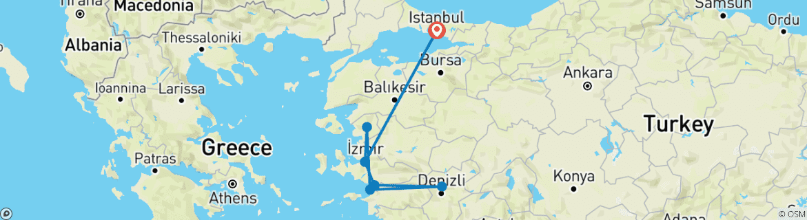 Carte du circuit 3 jours - Circuit en Turquie occidentale depuis Istanbul / en avion