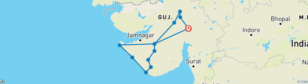 Map of Gujarat's Temples & Wildlife Expedition