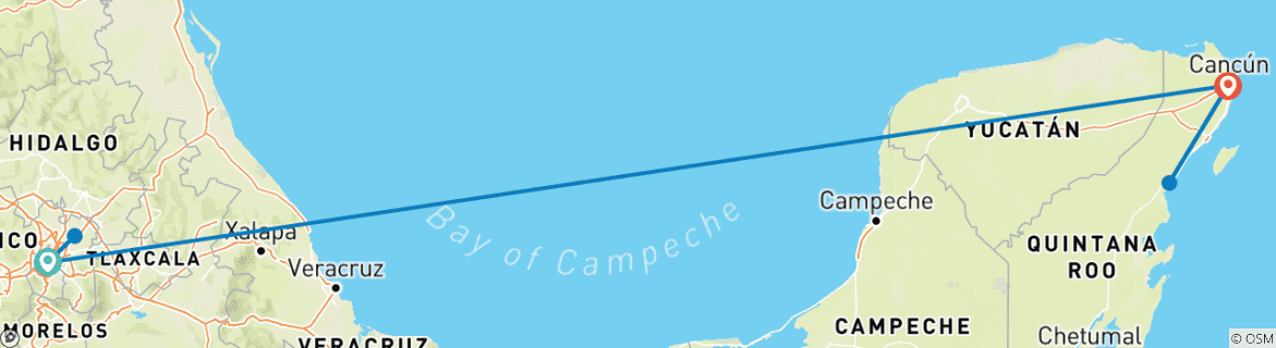 Carte du circuit Mexico et les Caraïbes mexicaines 7 jours