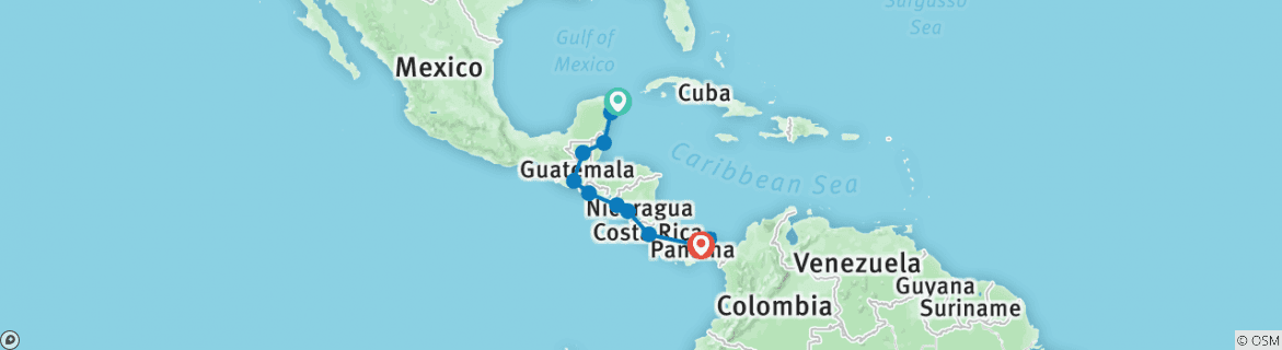 Carte du circuit Passeport de voyage de Cancun à Panama City