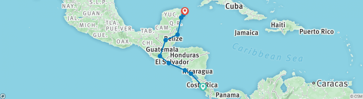 Map of San Jose to Cancun Travel Pass