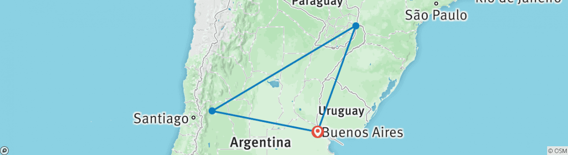 Map of Buenos Aires, Mendoza & Iguazu Falls - 9 Night Tour