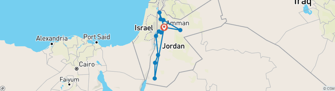 Kaart van 7-daagse Klassieke Rondreis door Jordanië