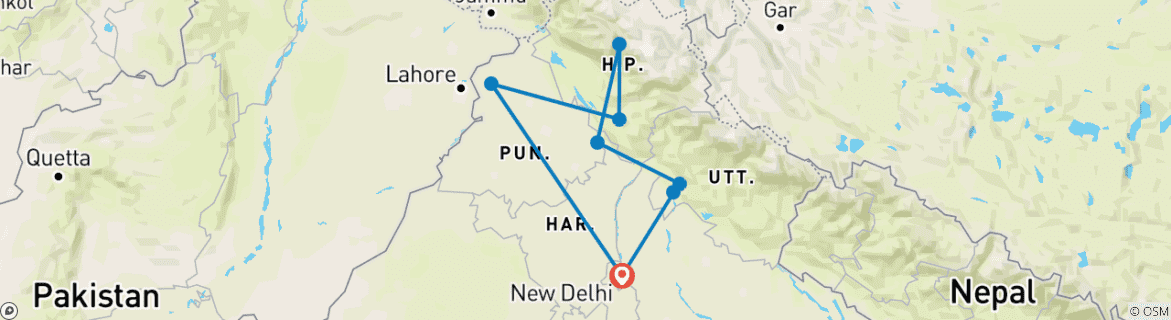 Karte mit der Reiseroute