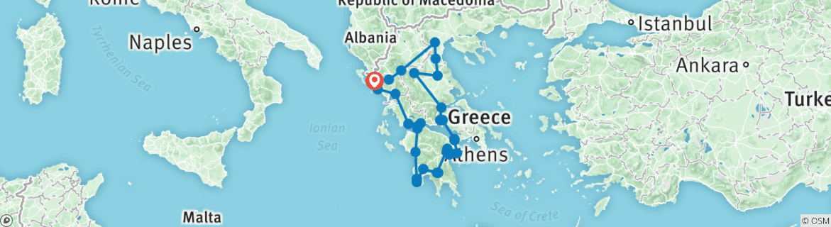 Map of Stunning tour in Greece: UNESCO sites and other top destinations on a 19-days tour from Igoumenitsa